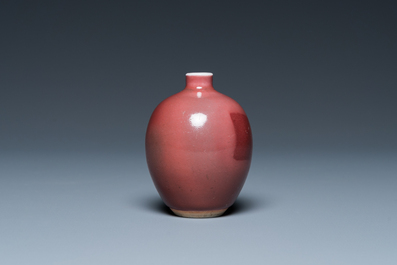 A small Chinese monochrome copper-red-glazed vase, Xuande mark, 19th C.