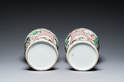 A pair of Chinese wucai vases with figurative design, 19th C.