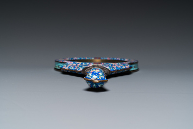A Chinese Canton enamel hand mirror, inscribed 'Dan Na', Qianlong