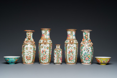 Huit vases en porcelaine de Chine famille rose de Canton, deux 'de Nankin' et deux bols, 19/20&egrave;me
