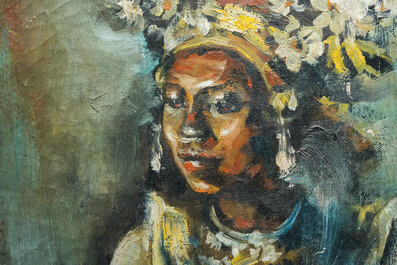Roland Strasser (1895-1974): Portrait d'une danseuse &agrave; Bali, huile sur toile