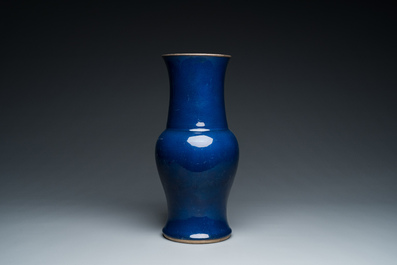 A Chinese monochrome blue 'yenyen' vase, Qianlong