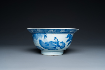 Een Chinese blauw-witte klapmuts kom, Kangxi merk en periode