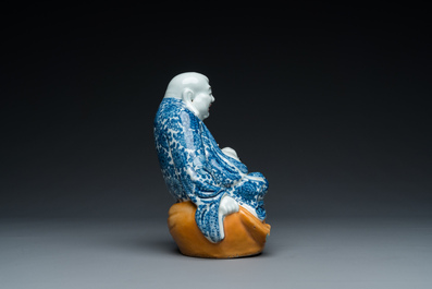A Chinese blue and white Buddha, Wei Hong Tai Zao 魏洪泰造 mark, Republic