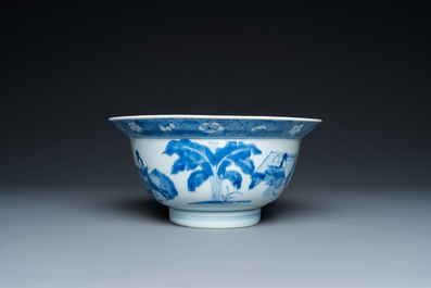 Een Chinese blauw-witte klapmuts kom, Kangxi merk en periode