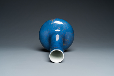A Chinese gilt-decorated powder-blue-bottle vase, Kangxi mark but probably later