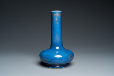 A Chinese gilt-decorated powder-blue-bottle vase, Kangxi mark but probably later