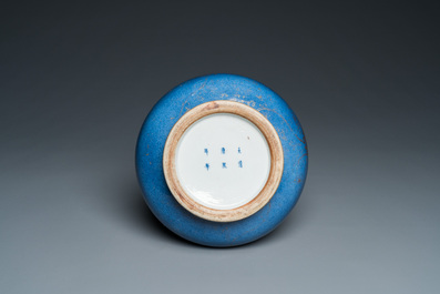 A Chinese gilt-decorated powder-blue-bottle vase, Kangxi mark but probably later