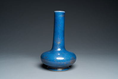 A Chinese gilt-decorated powder-blue-bottle vase, Kangxi mark but probably later