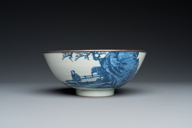 A Chinese blue and white 'Bleu de Hue' bowl for the Vietnamese market, Thường t&acirc;m lạc sự 賞心樂事 mark, 19th C.