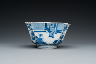 A Chinese square blue and white bowl, Chenghua mark, Kangxi