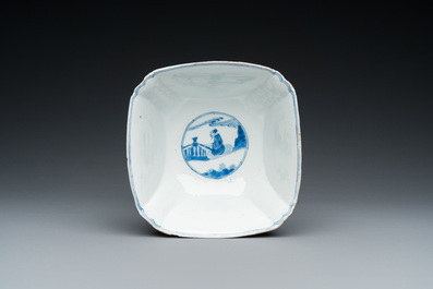 A Chinese square blue and white bowl, Chenghua mark, Kangxi