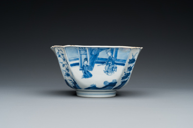 A Chinese square blue and white bowl, Chenghua mark, Kangxi