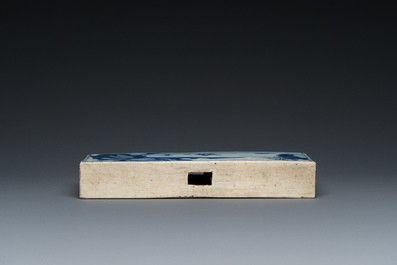 A Chinese blue and white rectangular tile, Kangxi