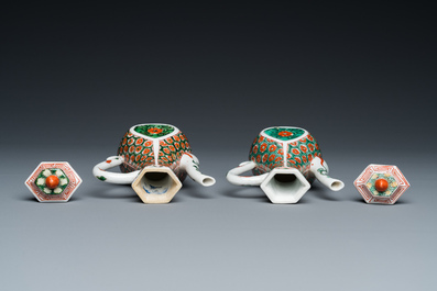 Two Chinese famille verte ewers and covers, Kangxi