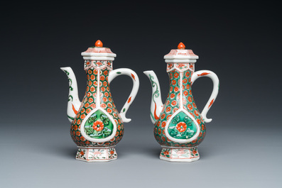 Two Chinese famille verte ewers and covers, Kangxi
