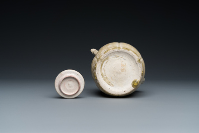 A Vietnamese beige-green-glazed melon-shaped ewer and cover, L&yacute;, 11/13th C.