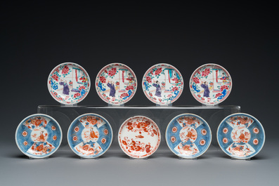 Seize soucoupes et sept tasses en porcelaine de Chine de style Imari et famille rose, Kangxi et post&eacute;rieur