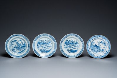 18 Chinese blauw-witte schotels en borden, Kangxi/Qianlong