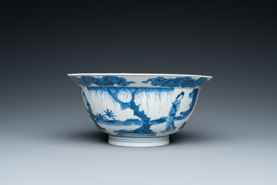 A Chinese blue and white 'Long Eliza' bowl, Wanli mark, Kangxi