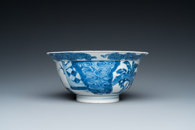 A Chinese blue and white 'Long Eliza' bowl, Wanli mark, Kangxi