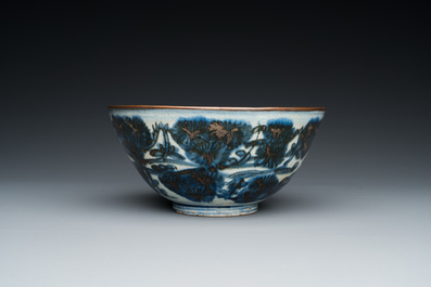 A Chinese blue and white Swatow bowl, Wan Fu You Tong 万福攸同 mark, Ming