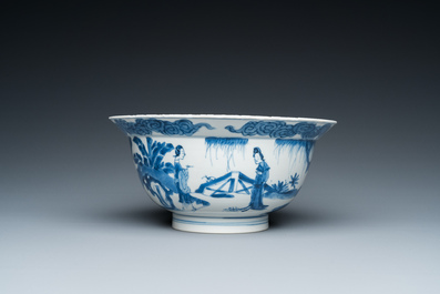 A Chinese blue and white 'Long Eliza' bowl, Wanli mark, Kangxi
