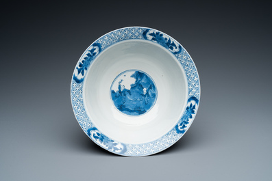 A Chinese blue and white 'Long Eliza' bowl, Wanli mark, Kangxi