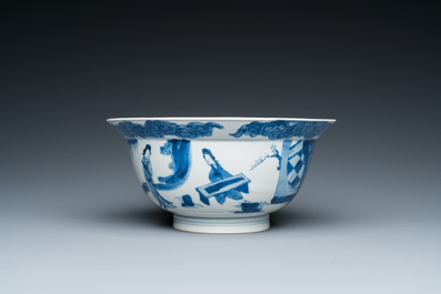 A Chinese blue and white 'Long Eliza' bowl, Wanli mark, Kangxi