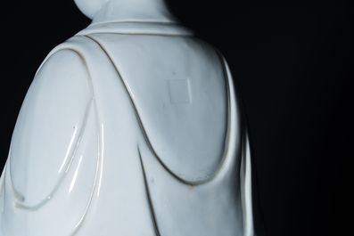 A tall Chinese Dehua blanc de Chine Guanyin, seal mark, Qing