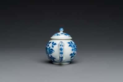 A Chinese blue and white miniature teapot and cover, Kangxi