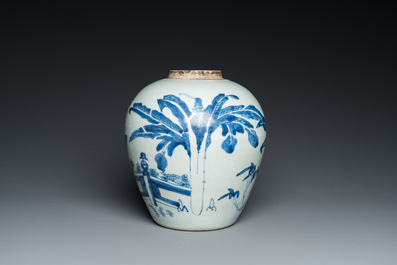 Een Chinese blauw-witte 'kylin' pot, Shunzhi