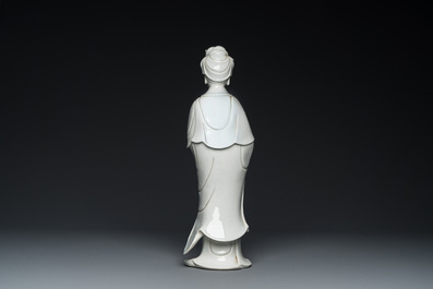 A tall Chinese Dehua blanc de Chine Guanyin, seal mark, Qing