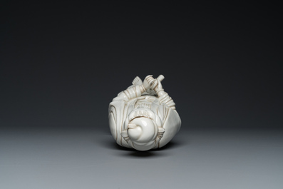 A tall Chinese Dehua blanc de Chine Guanyin, seal mark, Qing
