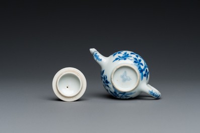 A Chinese blue and white miniature teapot and cover, Kangxi