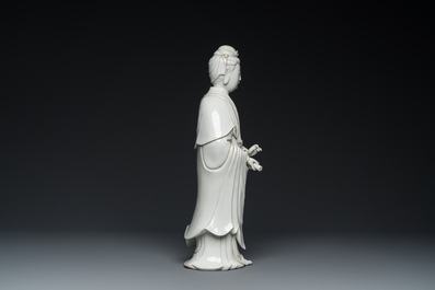 A tall Chinese Dehua blanc de Chine Guanyin, seal mark, Qing