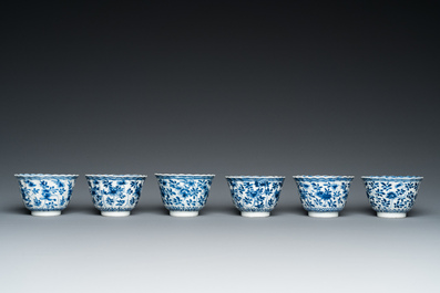 Six Chinese blue and white cups and saucers, Yu 玉 mark, Kangxi
