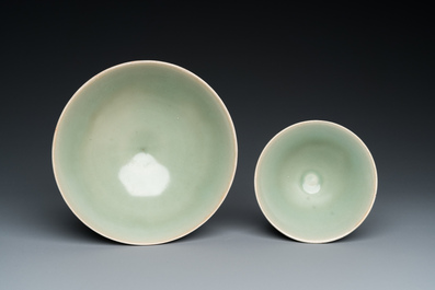 Two Chinese Longquan celadon bowls, Song or later
