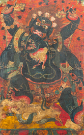 Thangka figurant Mahakala, Sino-Tibet, probablement 19&egrave;me