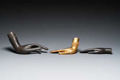 Five Thai or Burmese bronze hands of Buddha, 16/17th C. and later