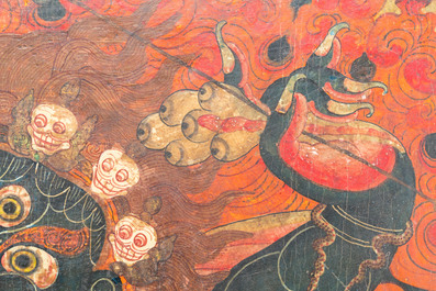 Thangka figurant Mahakala, Sino-Tibet, probablement 19&egrave;me