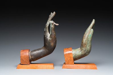 Five Thai or Burmese bronze hands of Buddha, 16/17th C. and later