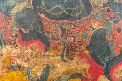 Thangka figurant Mahakala, Sino-Tibet, probablement 19&egrave;me