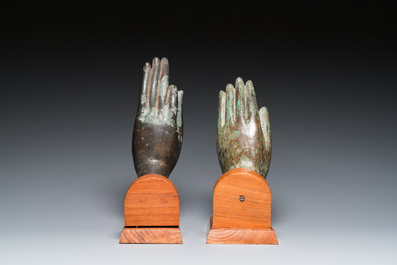 Five Thai or Burmese bronze hands of Buddha, 16/17th C. and later