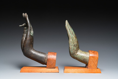 Five Thai or Burmese bronze hands of Buddha, 16/17th C. and later