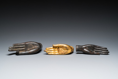 Five Thai or Burmese bronze hands of Buddha, 16/17th C. and later