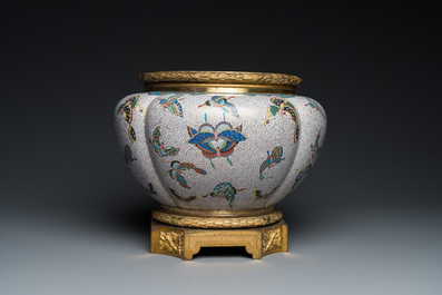 A Chinese cloisonn&eacute; '100 butterflies' jardini&egrave;re with gilt bronze mounts, 19th C.