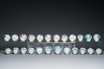 44 Chinese blue, white, famille rose and Imari-style cups and 62 saucers, Kangxi and later