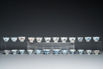 44 Chinese blue, white, famille rose and Imari-style cups and 62 saucers, Kangxi and later