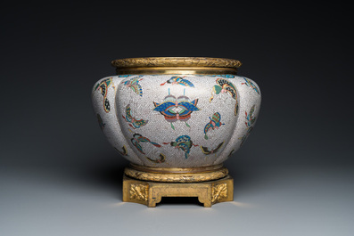 A Chinese cloisonn&eacute; '100 butterflies' jardini&egrave;re with gilt bronze mounts, 19th C.